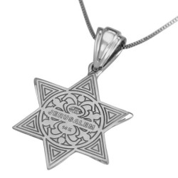 14K Gold and Diamond Star of David Pendant with Central Hexagon and Sm