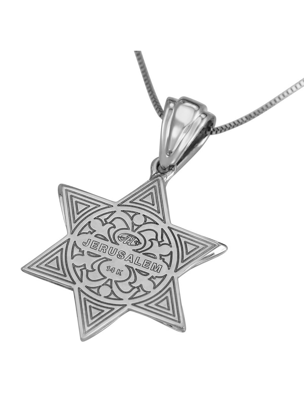 14K Gold and Diamond Star of David Pendant with Central Hexagon and Sm