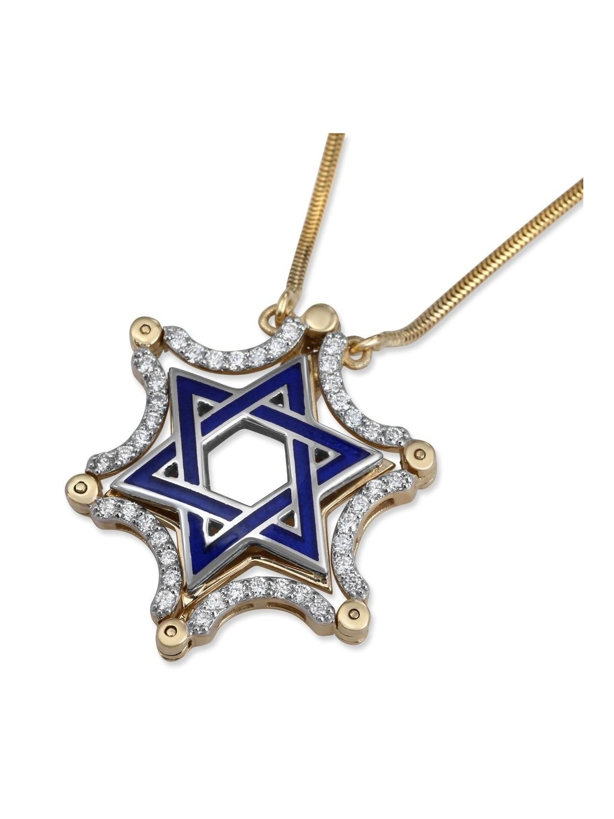 14K Yellow & White Gold Extendable Magnetic Star of David Diamond Neck