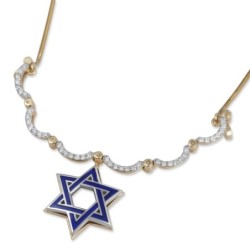 14K Yellow & White Gold Extendable Magnetic Star of David Diamond Neck