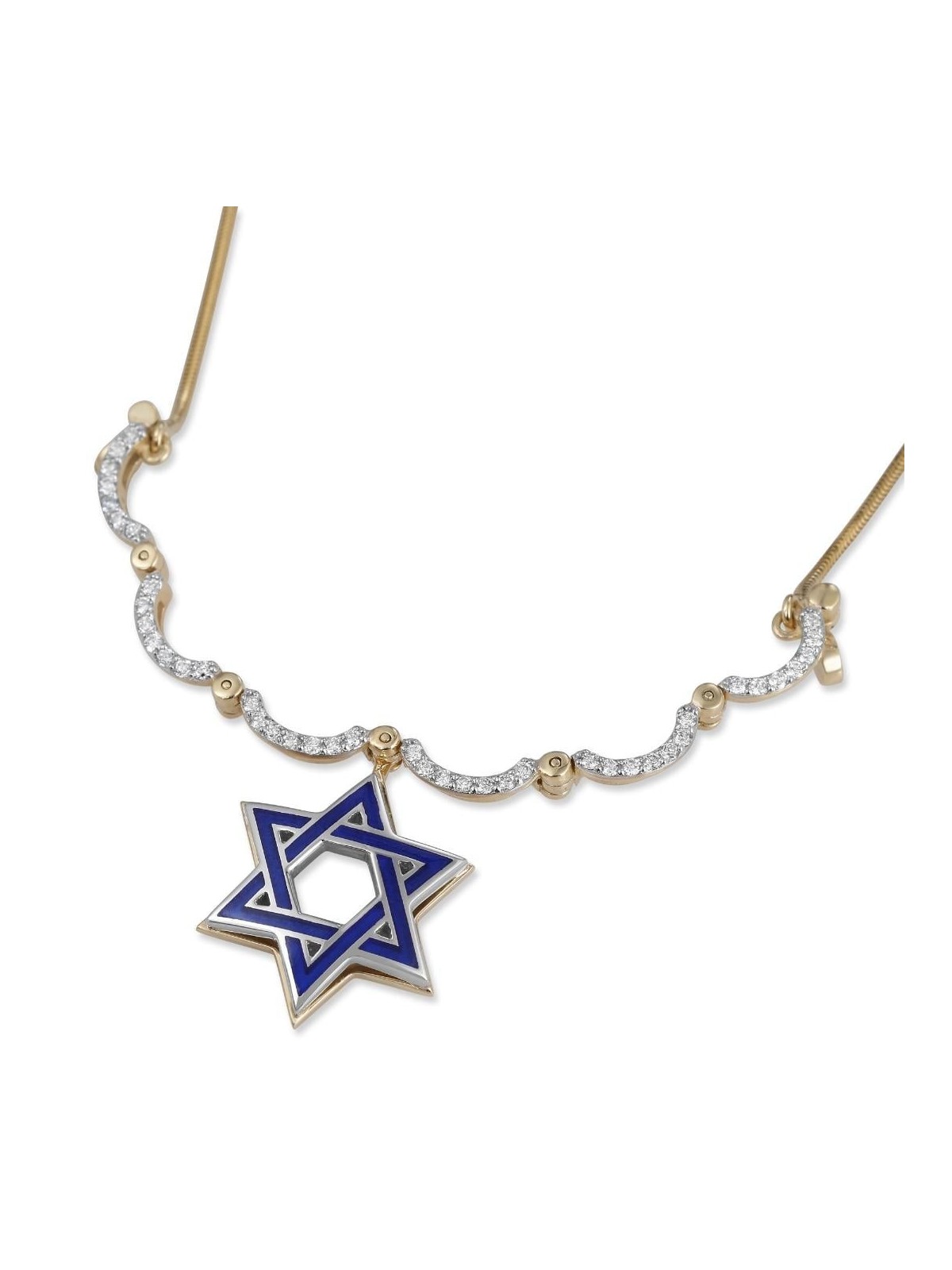 Collier en diamant étoile de David magnétique extensible en or jaune et blanc 14 carats