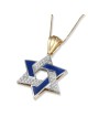 14K Yellow & White Gold Large Star of David Pendant with Blue Enamel a
