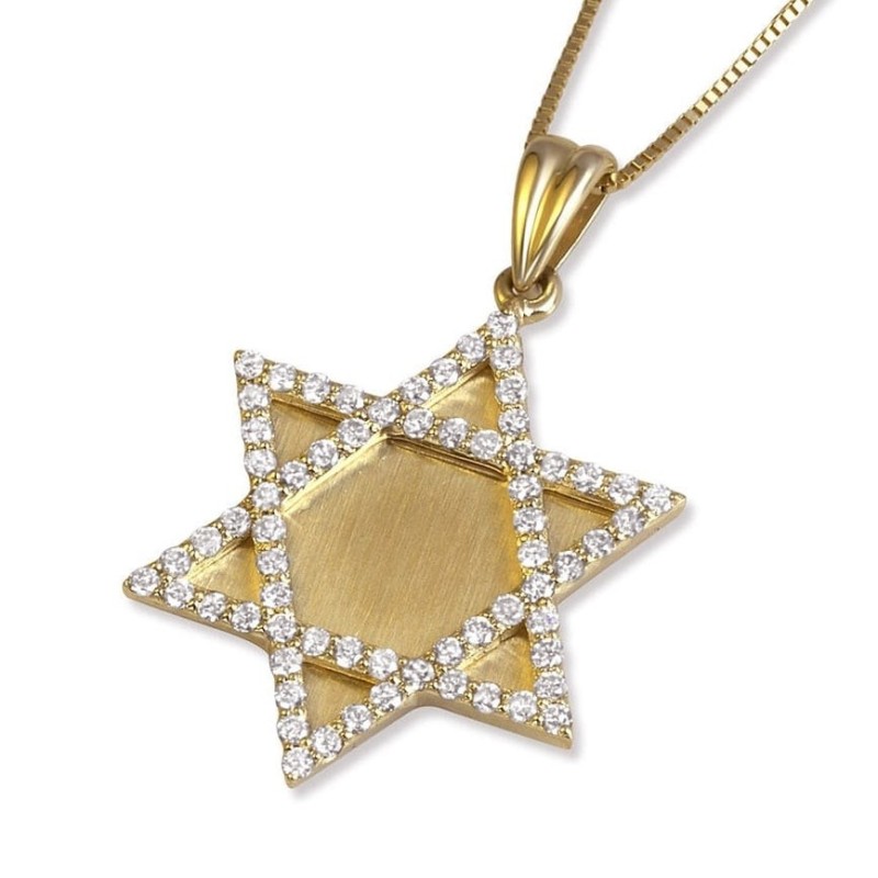 Pendentif étoile de David en or 14 carats avec diamants - Grand (disponible en blanc