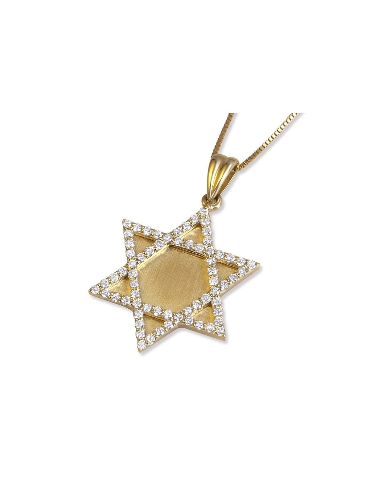 14K Gold Star of David Pendant with Diamonds - Large (Available in Whi