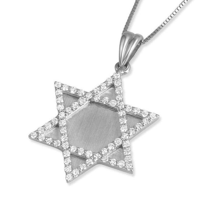 Pendentif étoile de David en or 14 carats avec diamants - Grand (disponible en blanc