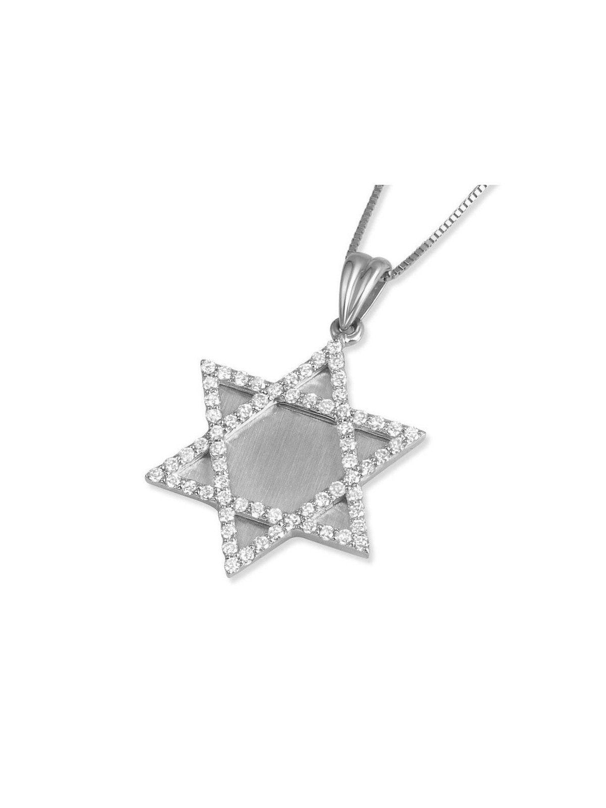 14K Gold Star of David Pendant with Diamonds - Large (Available in Whi