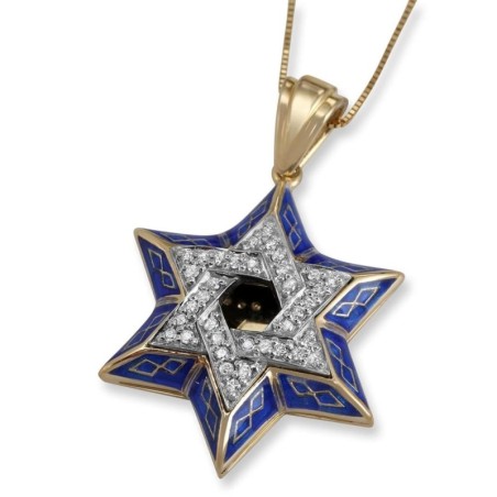 Anbinder Jewelry Pendentif étoile de David en or jaune 14 carats avec diamant et Bl