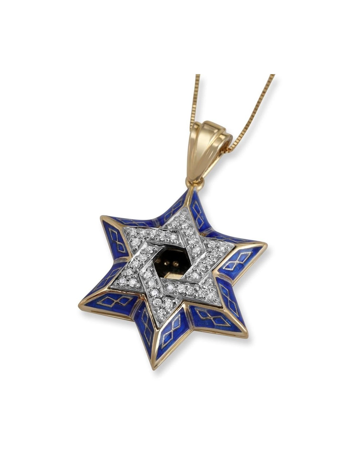 Anbinder Jewelry Pendentif étoile de David en or jaune 14 carats avec diamant et Bl