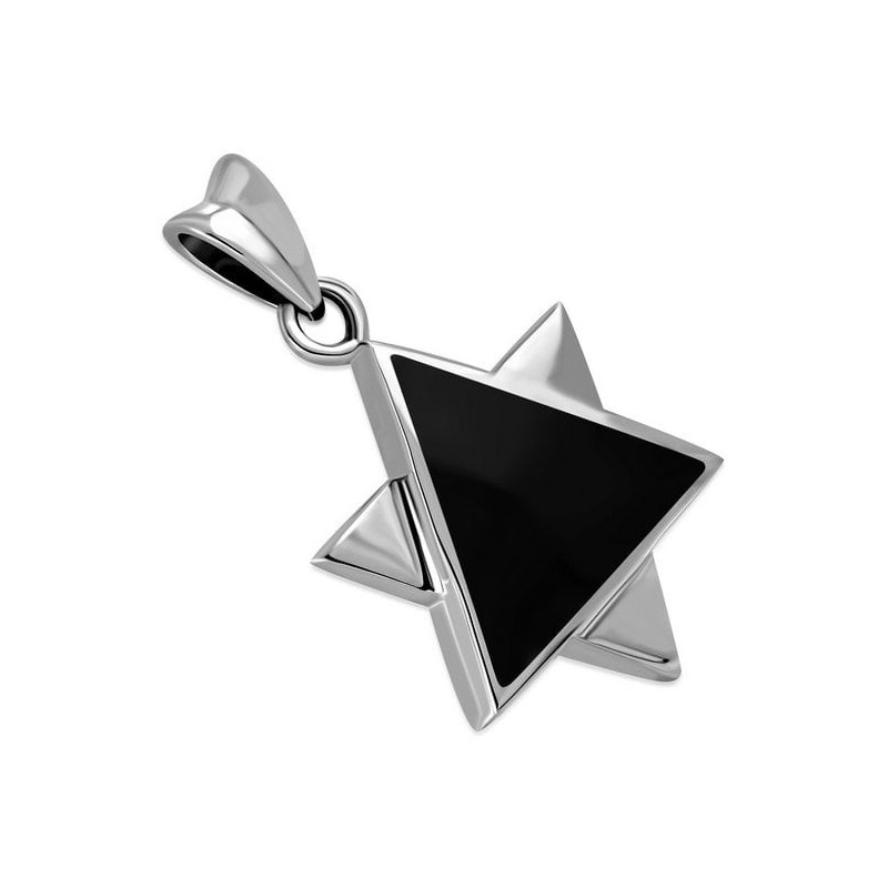 Sterling Silver and Onyx Stone Star of David Pendant Necklace