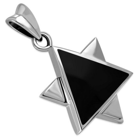 Collier pendentif étoile de David en argent sterling et pierre d'onyx