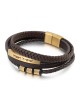 Men's Priestly Blessing Beaded Brown Leather Bracelet with Magnetic Cl