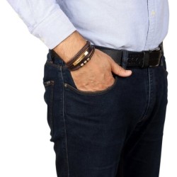 Men's Priestly Blessing Beaded Brown Leather Bracelet with Magnetic Cl