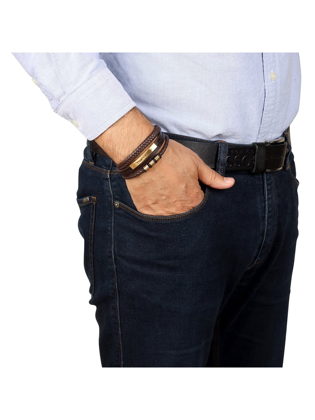 Men's Priestly Blessing Beaded Brown Leather Bracelet with Magnetic Cl