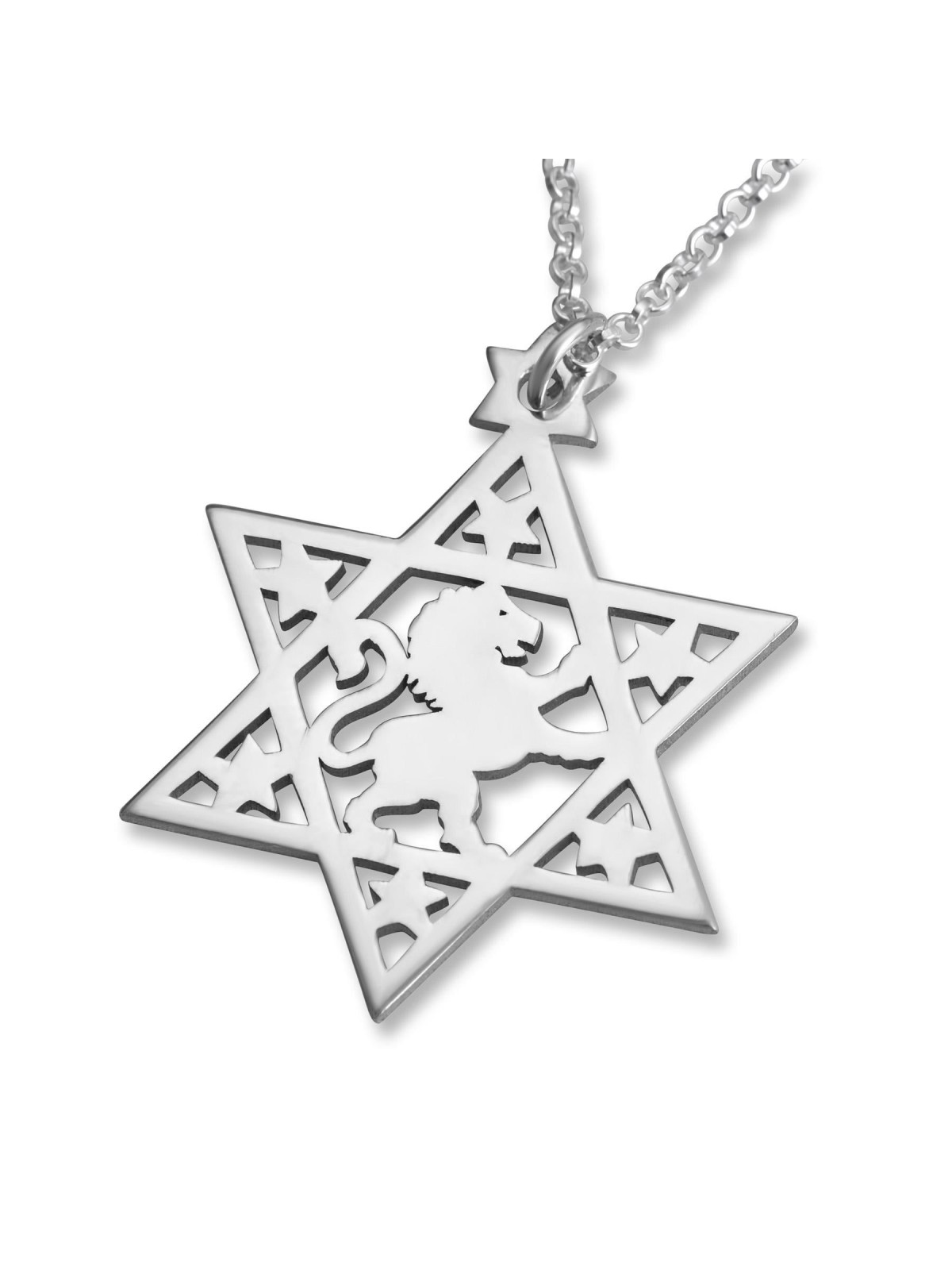Collier Étoile de David avec Lion de Juda - Plaqué Argent ou Or
