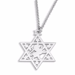 Star of David Necklace with Lion of Judah - Silver or Gold Plated