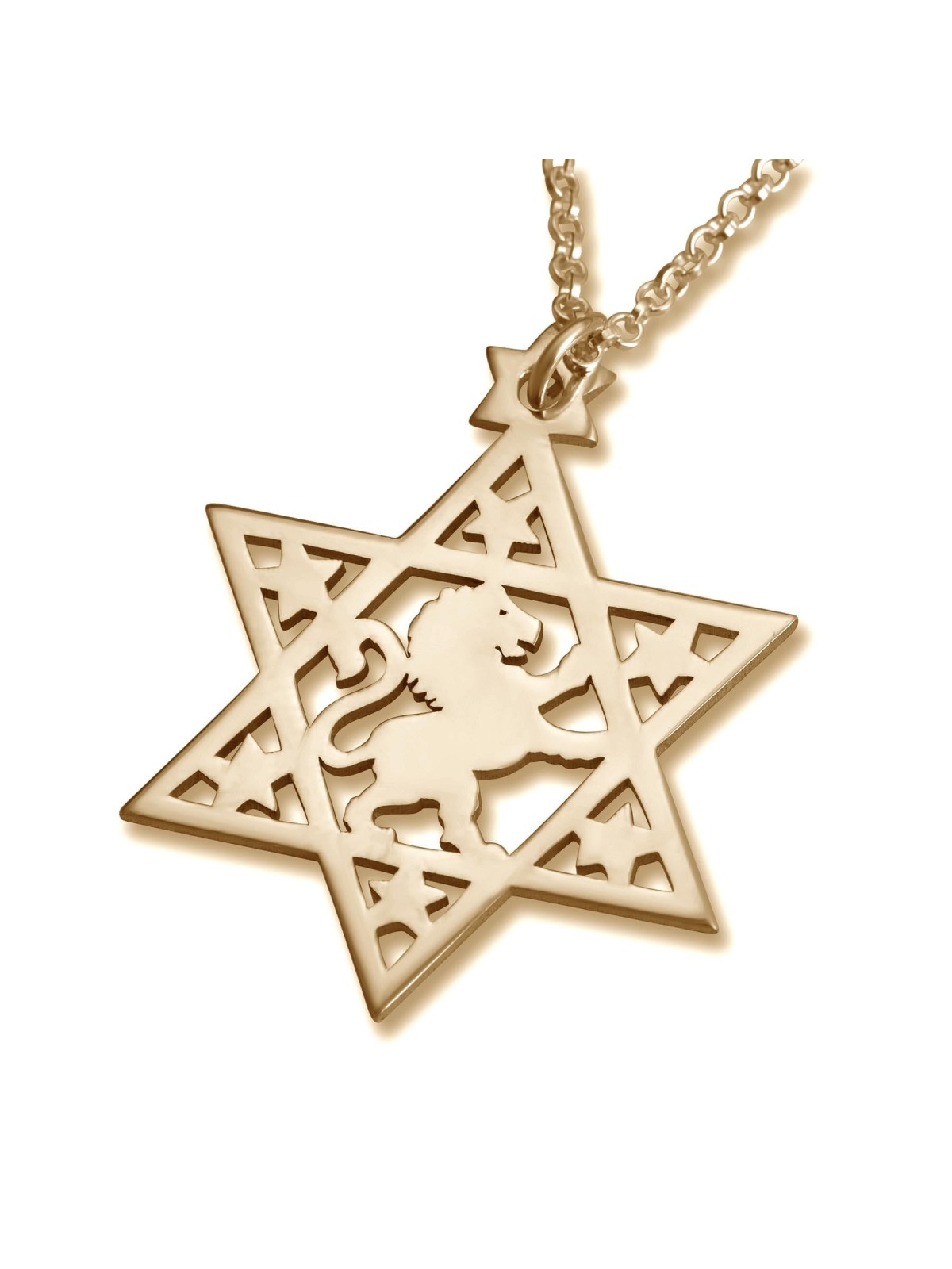 Collier Étoile de David avec Lion de Juda - Plaqué Argent ou Or