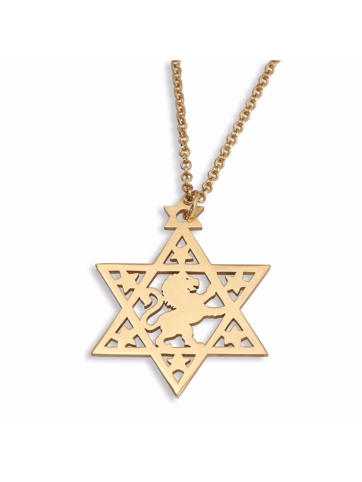Collier Étoile de David avec Lion de Juda - Plaqué Argent ou Or