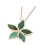 Pendentif fleur en pierre d'Eilat pour femme en or jaune 14 carats avec diamant