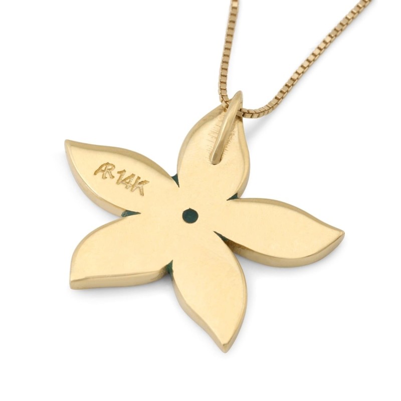 Pendentif fleur en pierre d'Eilat pour femme en or jaune 14 carats avec diamant