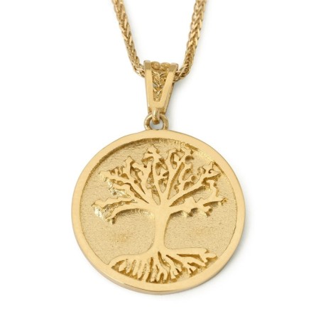 Collier pendentif médaillon arbre de vie en or 14 carats