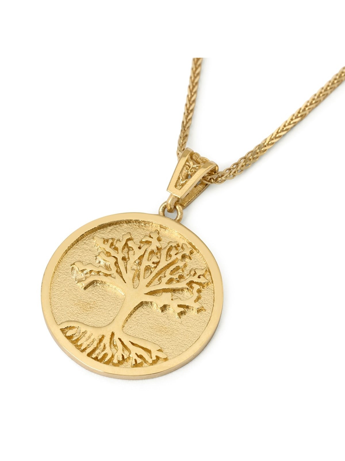 14K Gold Tree of Life Medallion Pendant Necklace