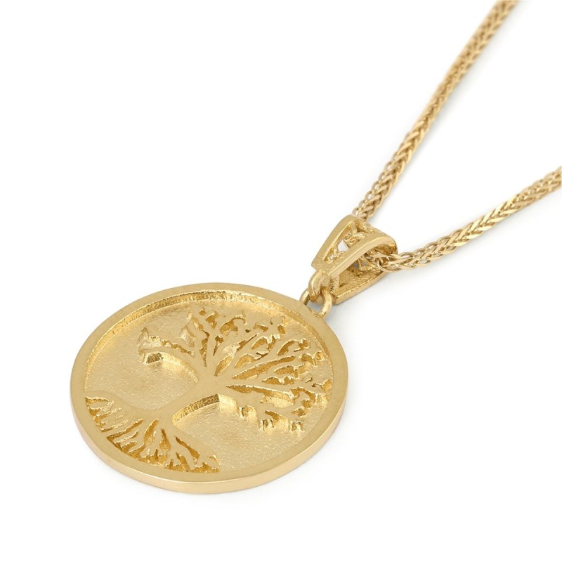 Collier pendentif médaillon arbre de vie en or 14 carats