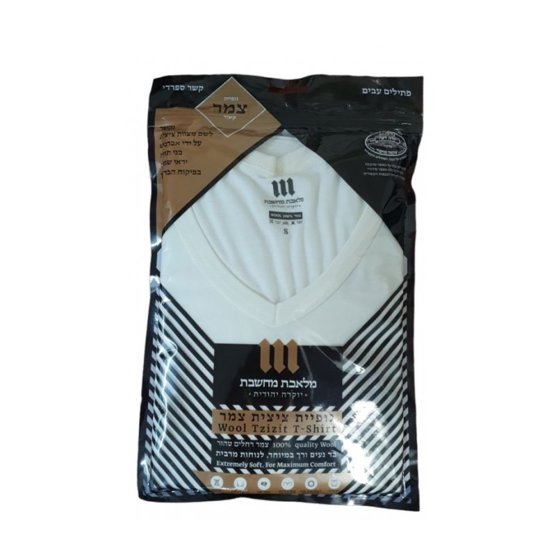 Adult V Neck T Shirt with Sephardic Wool Tzitzit ... | Tzitzit T-Shirt