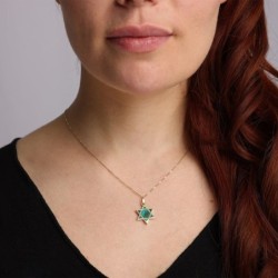 14K Yellow Gold and Eilat Stone Star of David Pendant Necklace