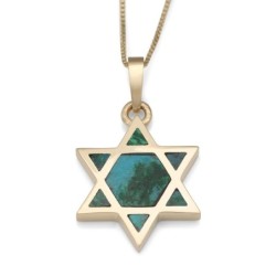 14K Yellow Gold and Eilat Stone Star of David Pendant Necklace