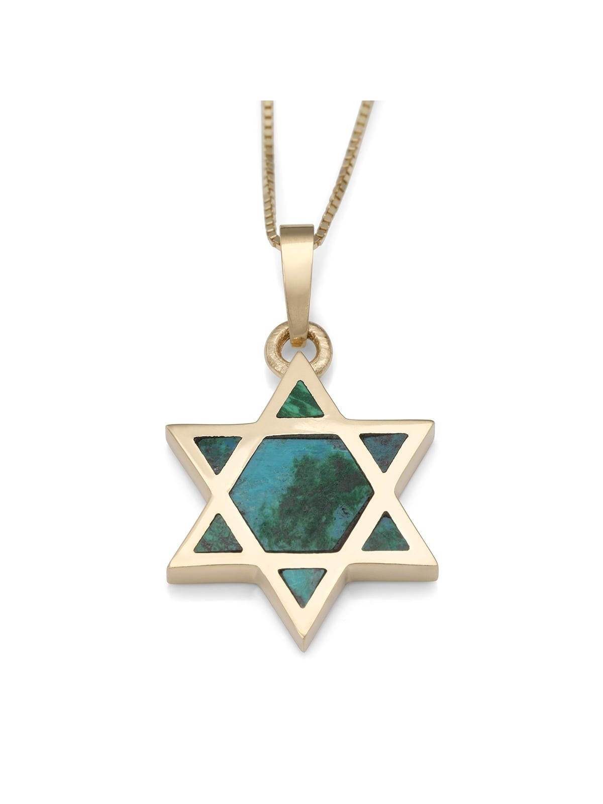 14K Yellow Gold and Eilat Stone Star of David Pendant Necklace