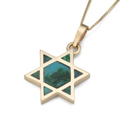 14K Yellow Gold and Eilat Stone Star of David Pendant Necklace