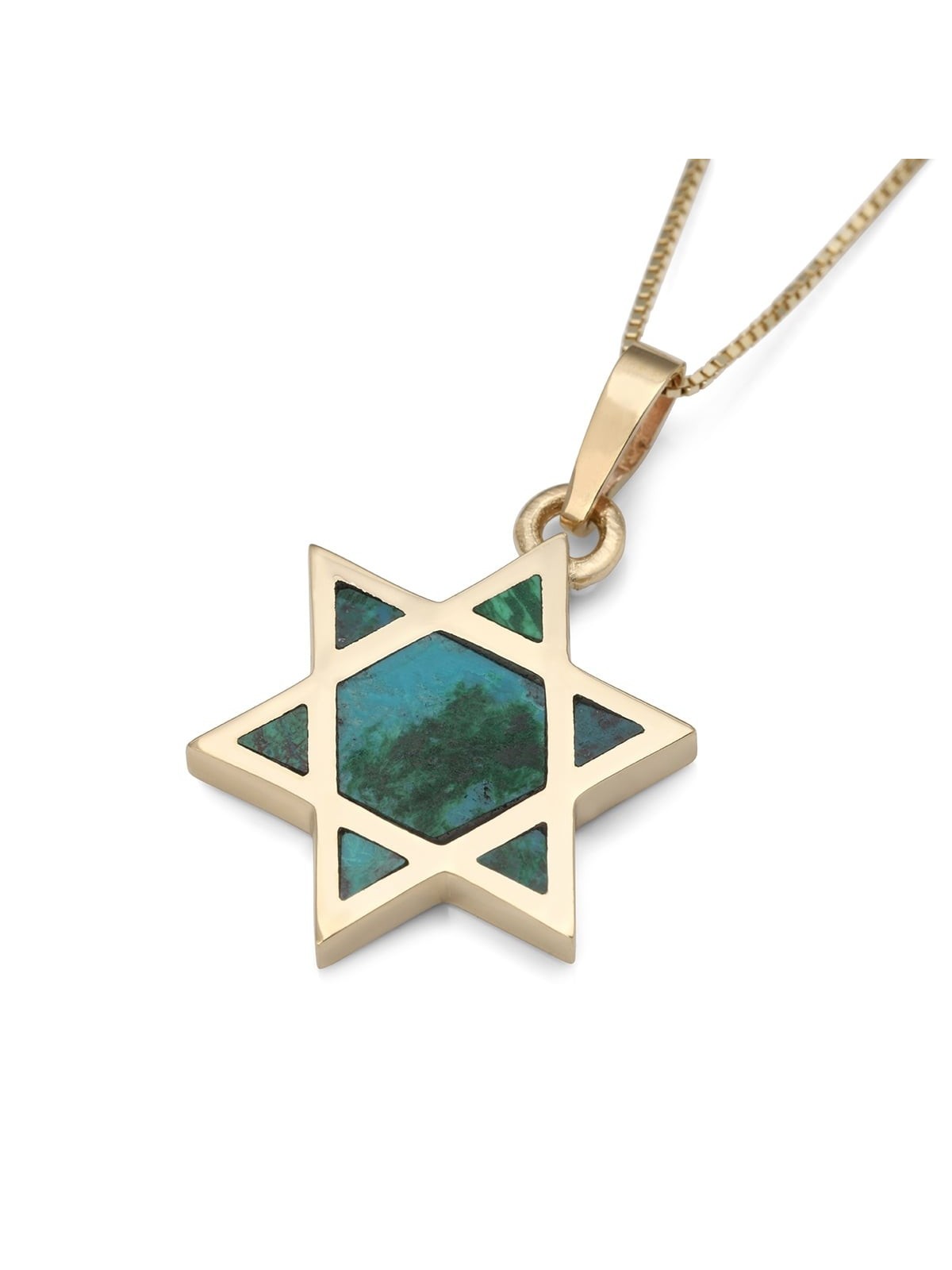 14K Yellow Gold and Eilat Stone Star of David Pendant Necklace