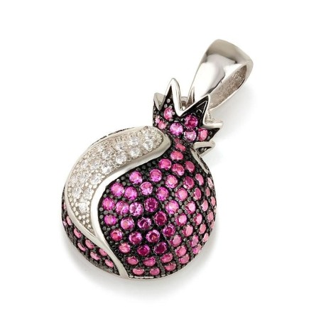 Pendentif grenade en argent sterling 925 avec pierres de zircon rouge et blanc