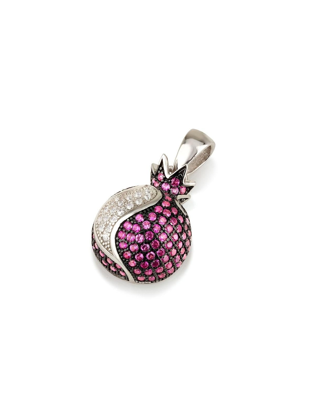 925 Sterling Silver Pomegranate Pendant with Red & White Zircon Stones