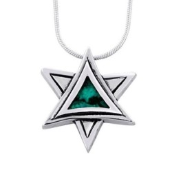 Modern Sterling Silver and Eilat Stone Star of David Necklace