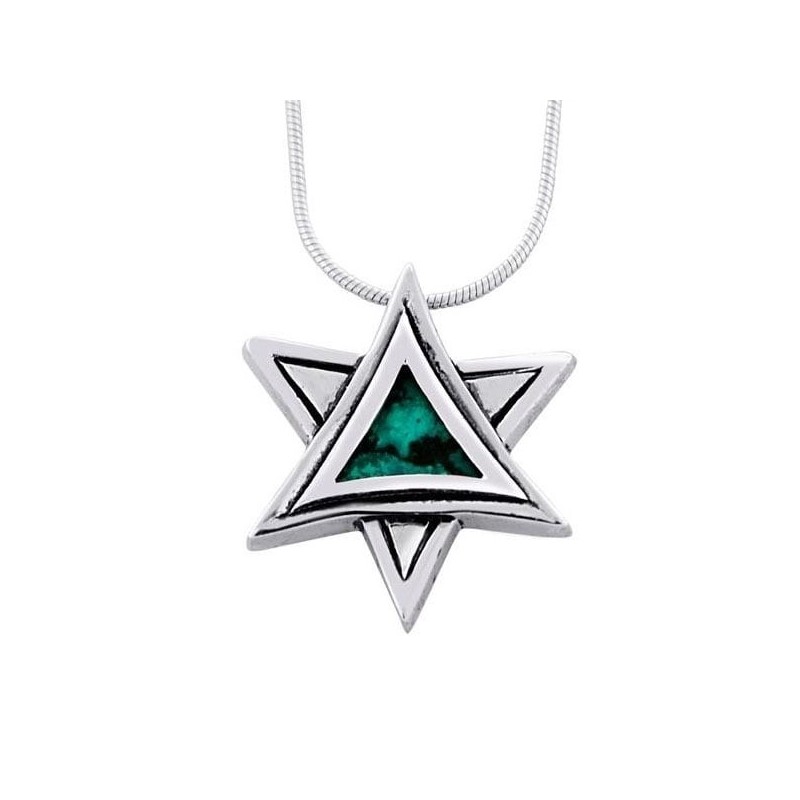 Modern Sterling Silver and Eilat Stone Star of David Necklace
