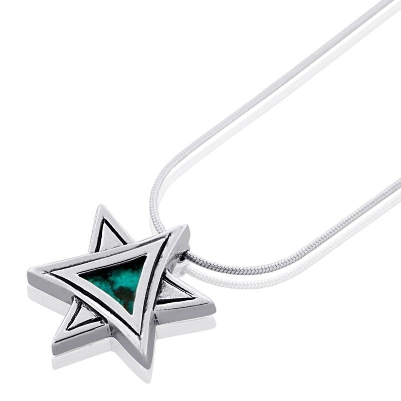 Collier moderne en argent sterling et pierre d'Eilat avec étoile de David