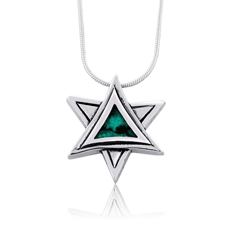 Collier moderne en argent sterling et pierre d'Eilat avec étoile de David