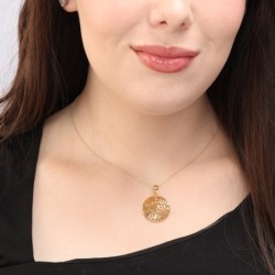 Gold-Plated Round Shema Yisrael Pendant Necklace