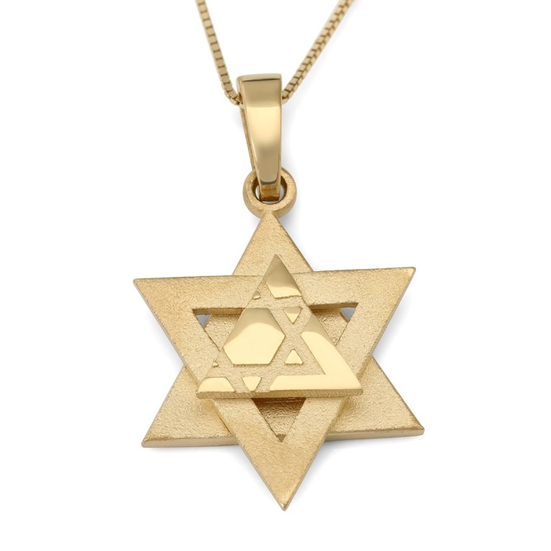 Collier de luxe avec pendentif étoile de David en or 14 carats