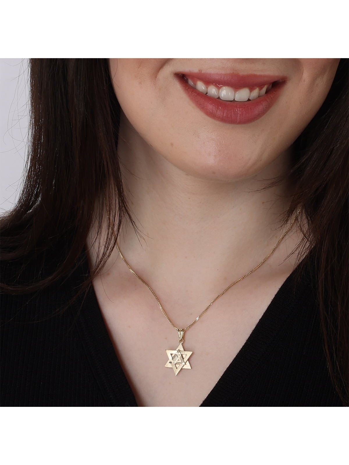 Collier de luxe avec pendentif étoile de David en or 14 carats
