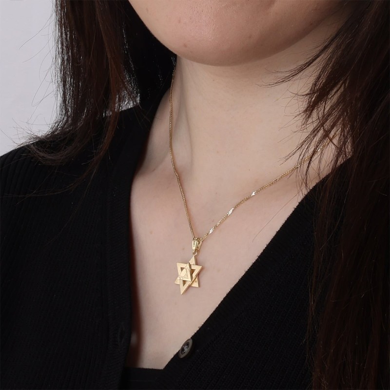 Luxury 14K Gold Layered Star of David Pendant Necklace