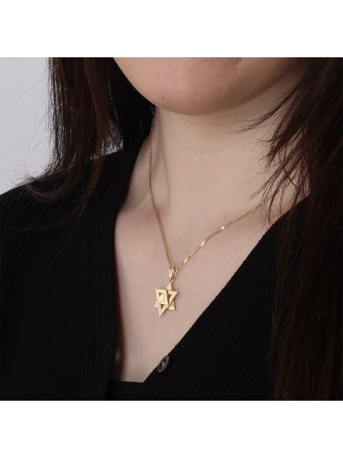 Collier de luxe avec pendentif étoile de David en or 14 carats