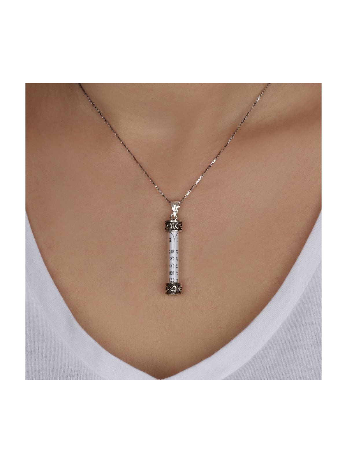 925 Sterling Silver Mezuzah Pendant - Ten Commandments