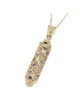 14K Gold Filigree Mezuzah Pendant with Sapphire and Lavender Stones