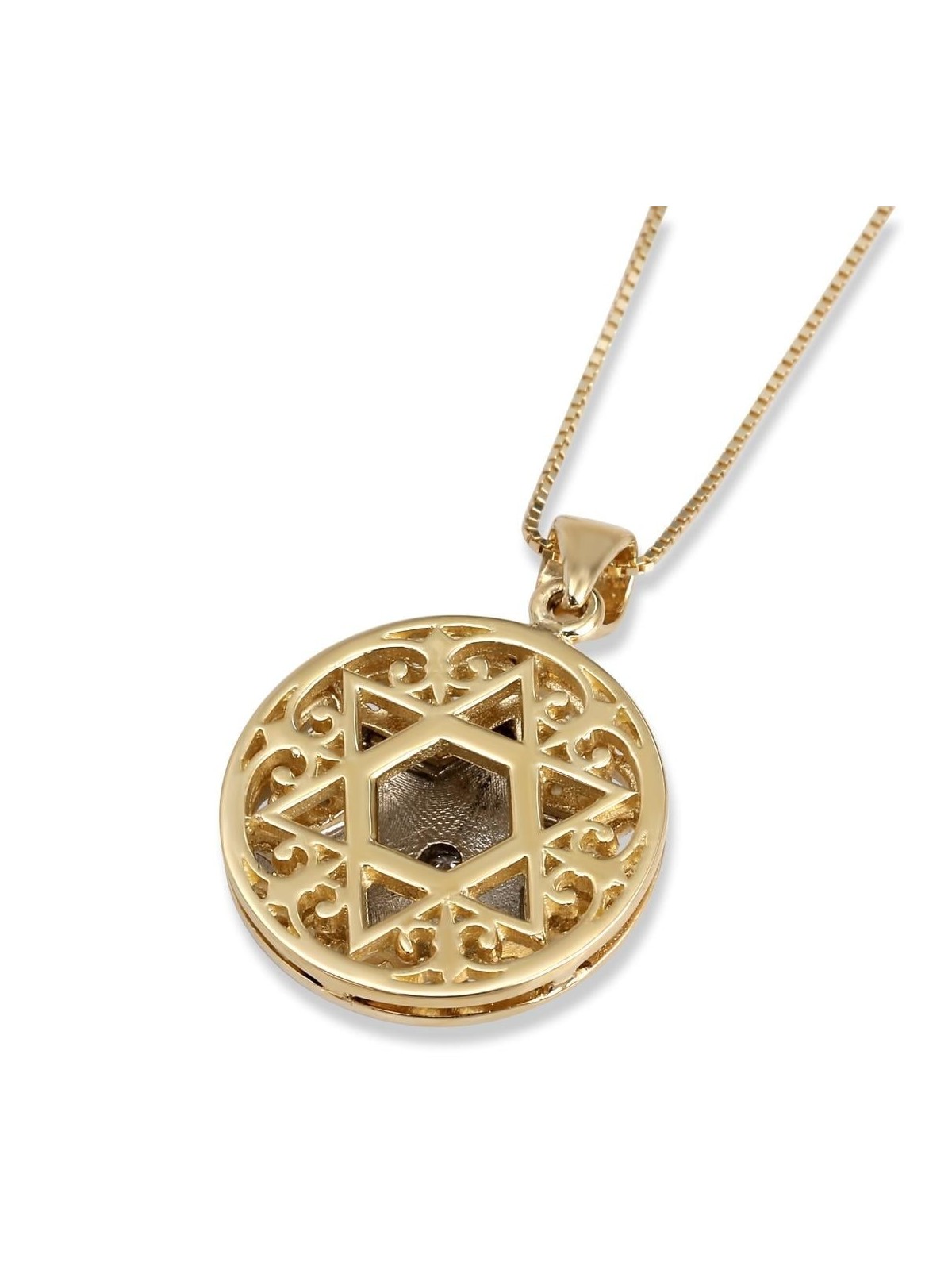 Pendentif étoile de David en or jaune et blanc 14 carats avec diamant et émail bleu