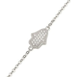 925 Sterling Silver Hamsa Bracelet with White Zircon Stones