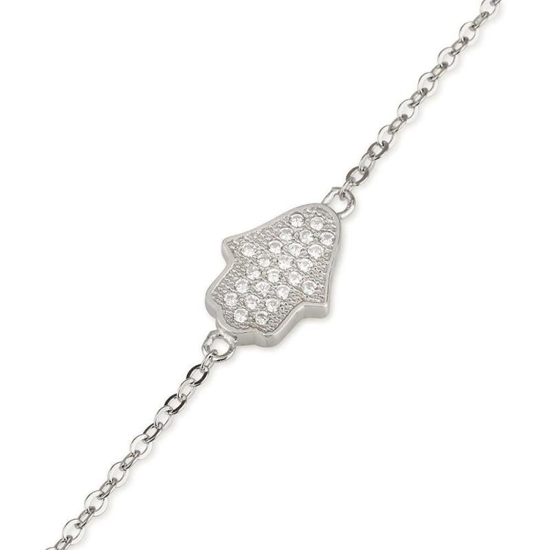 925 Sterling Silver Hamsa Bracelet with White Zircon Stones