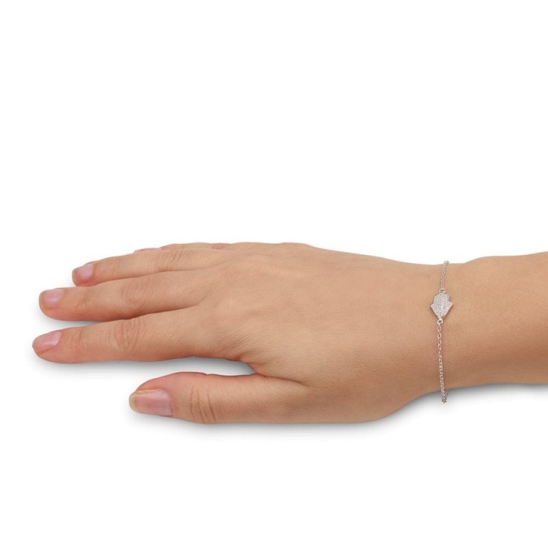 Bracelet Hamsa en Argent Sterling 925 avec Pierres de Zircon Blanc