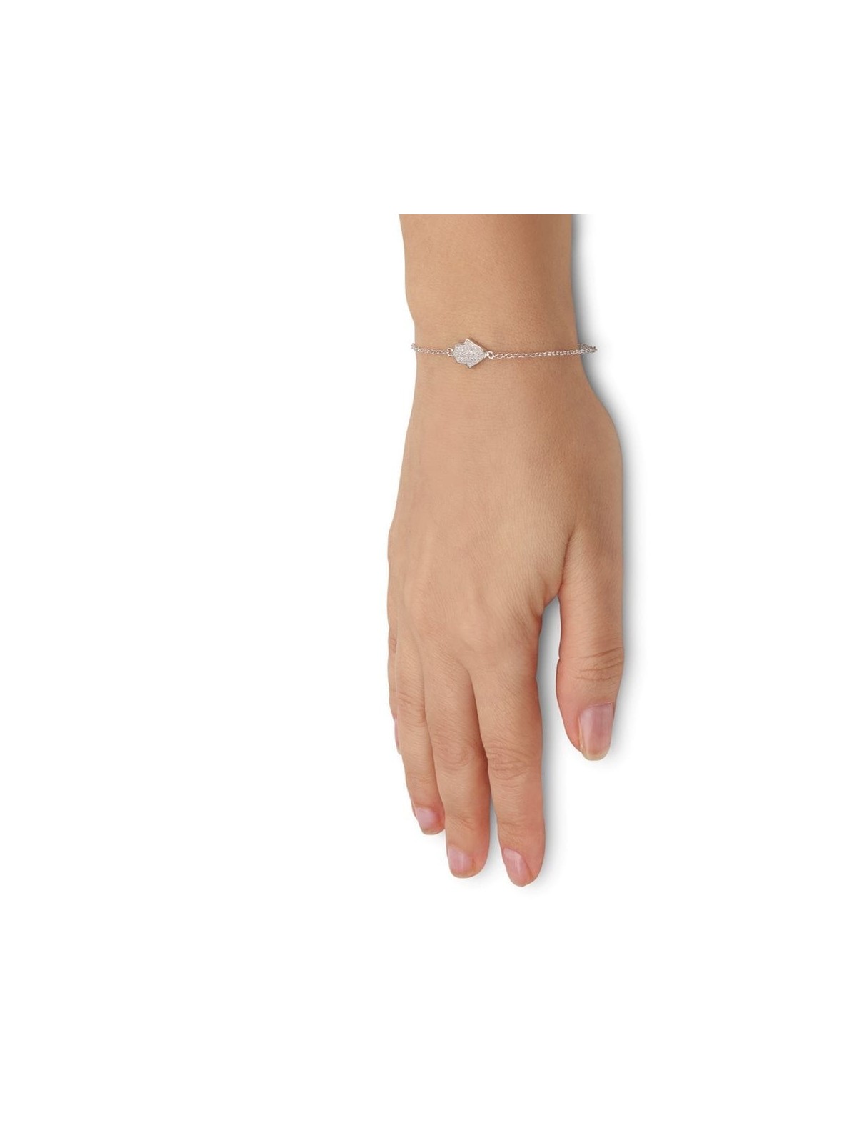925 Sterling Silver Hamsa Bracelet with White Zircon Stones